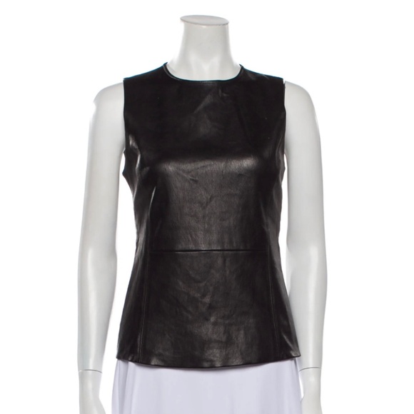 Like New Theory Black Lamb Leather Crew Neck Top, Size S - Picture 1 of 8